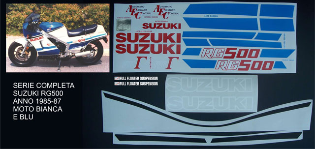 @ Suzuki RG 500 Gamma '85 '87 adesivi moto bianca blu @